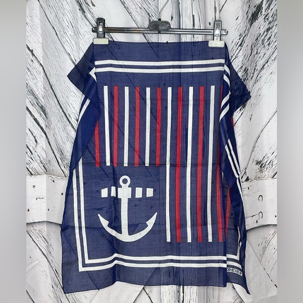 Vintage Kreier Scarf With Anchor Nautical Pattern